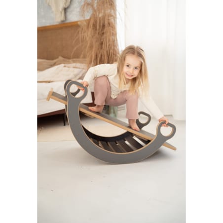 MAŁY bujak montessori + MAŁA zjeżdżalnia DRABINKA - szary