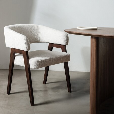 Krzesło tapicerowane, bouclé, jasnobeżowe/orzech Coba