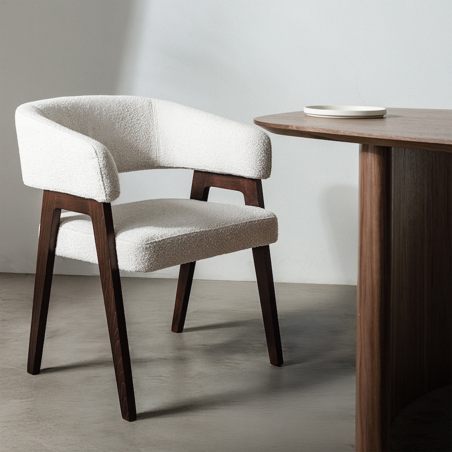 Krzesło tapicerowane, bouclé, jasnobeżowe/orzech Coba