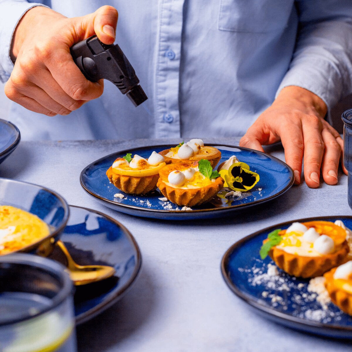 Serwis obiadowy Uminami niebieski na 12 osób 36 szt. Nowoczesny Do zmywarki Komplet talerzy