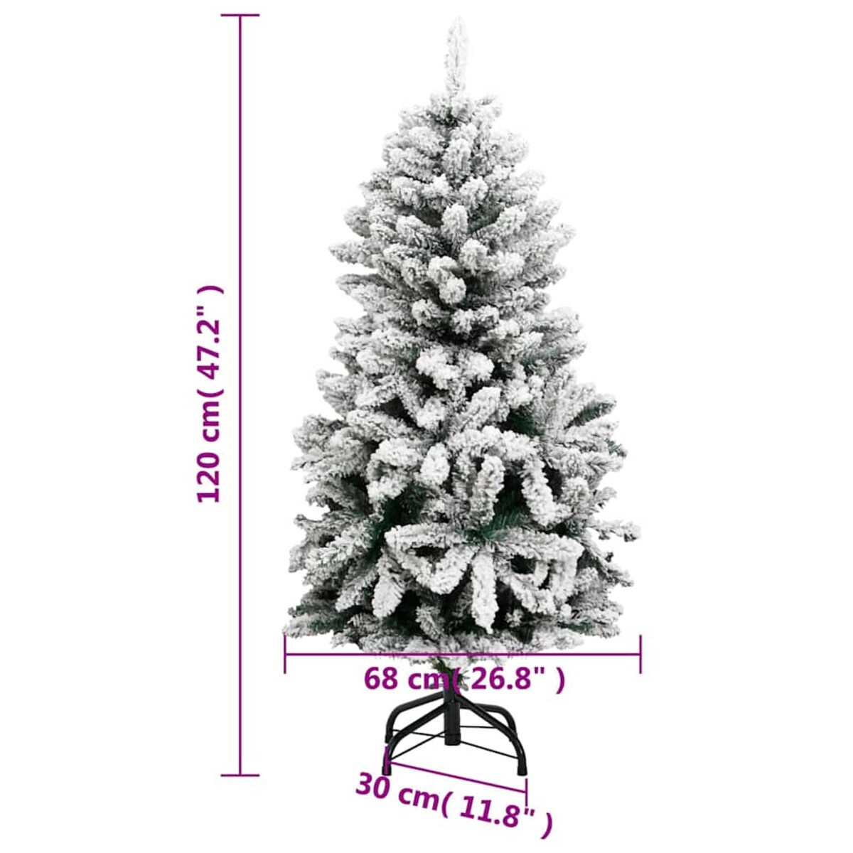 vidaXL Sztuczna choinka na zawiasach, 150 lampek LED i bombki, 120 cm