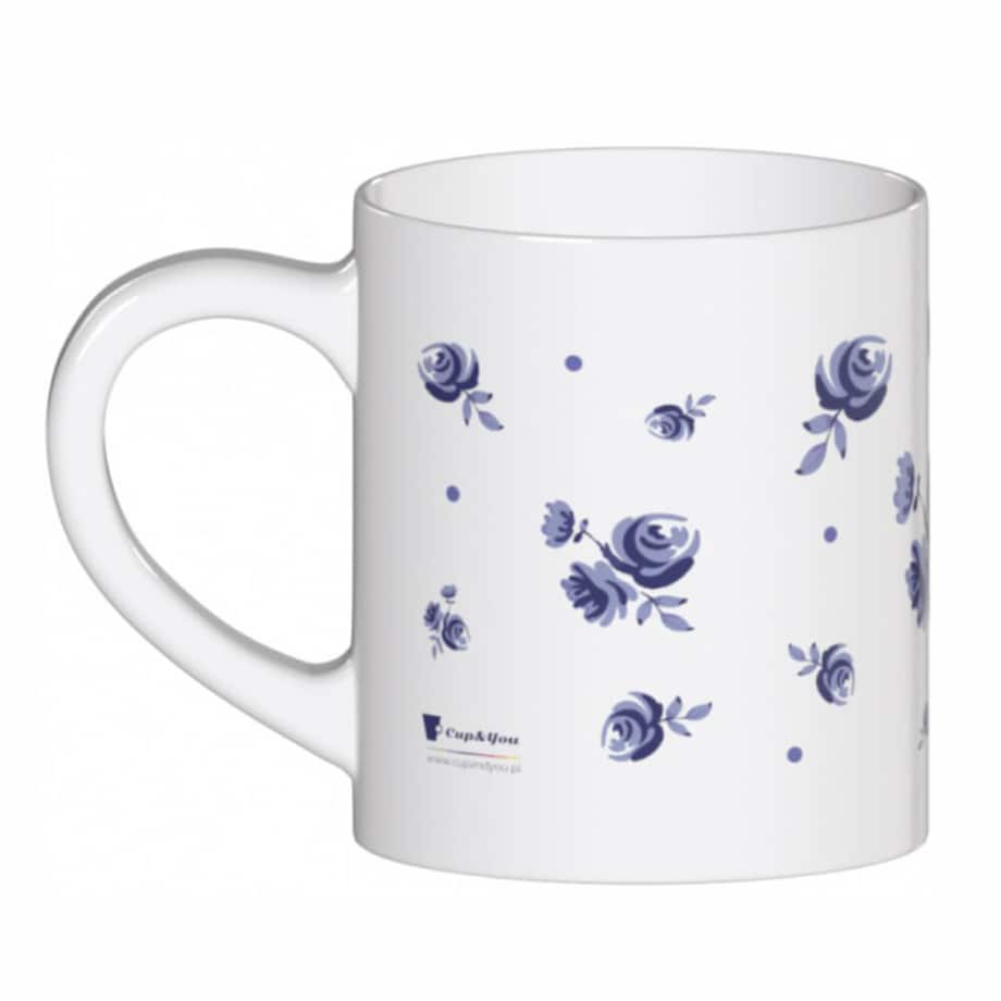 Duży elegancki kubek ceramiczny z motywem szafirowych pąków 250ml prezent upominek na Dzień Babci i Dziadka dla niej niego