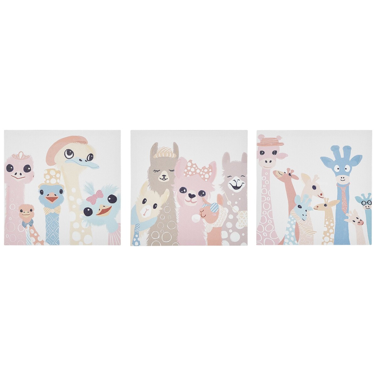 Zestaw 3 obrazów na płótnie zwierzęta 30 x 30 cm kolorowy TILLIA