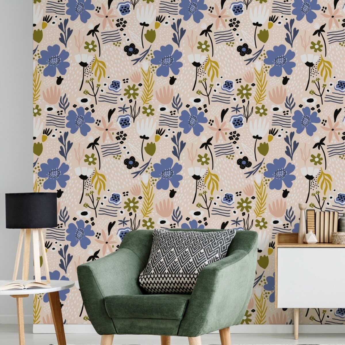 Tapeta Do Salonu Kolorowe KWIATY Styl Skandynawski