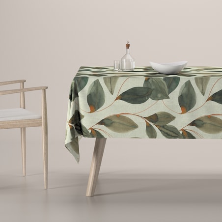 Obrus prostokątny 130 x 210 cm brązowo-pomarańczowe liście na szarym lnianym tle