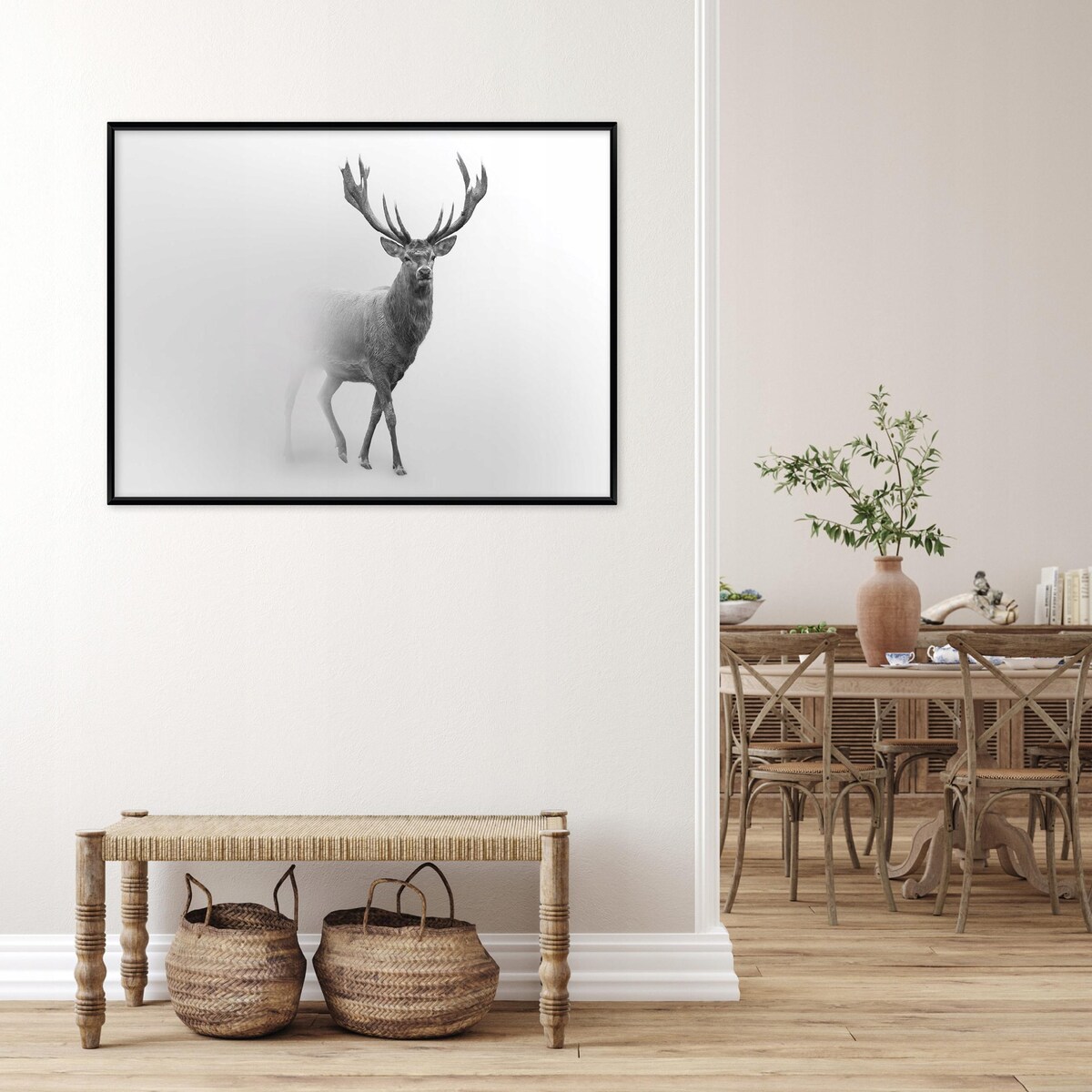 Obraz W Ramie Do Sypialni Salonu Na Płótnie Jeleń Zwierzęta Szary 120x80