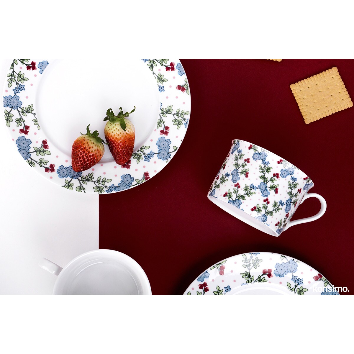 Konsimo IRIS Talerz deserowy, biały/niebieski/zielony/różowy