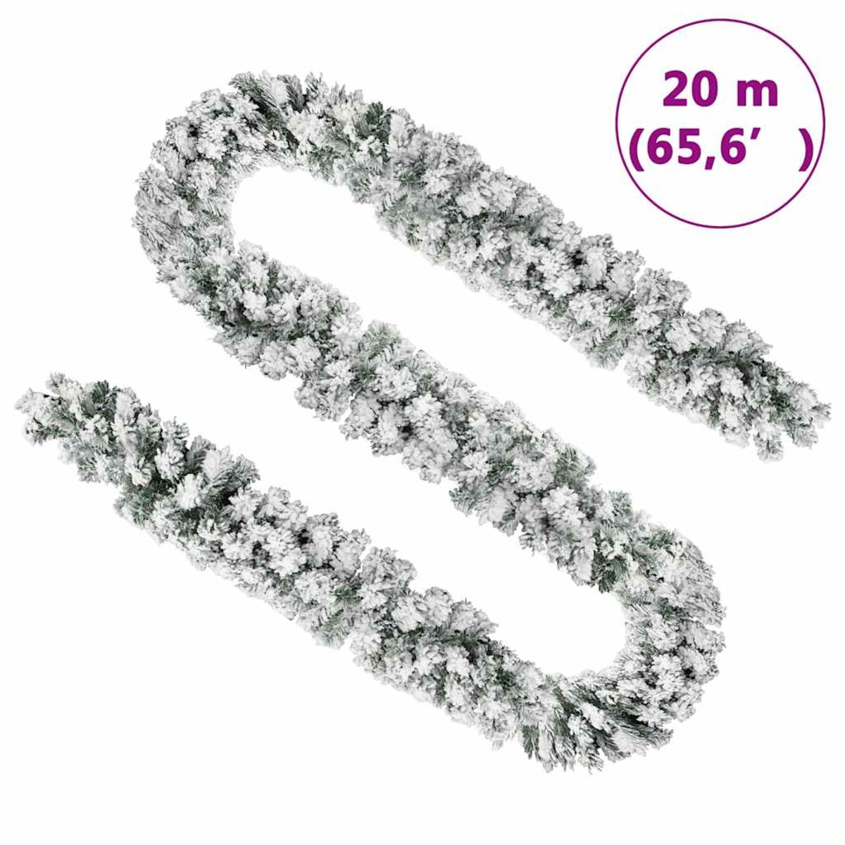 vidaXL Świąteczna girlanda pokryta śniegiem, zielona, 20 m, PVC