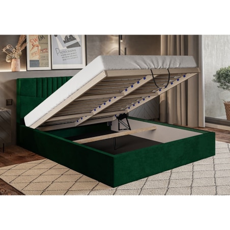 Łóżko sypialniane 180x200 OLDO 7 tapicerowane, pojemnik- butelkowa zieleń