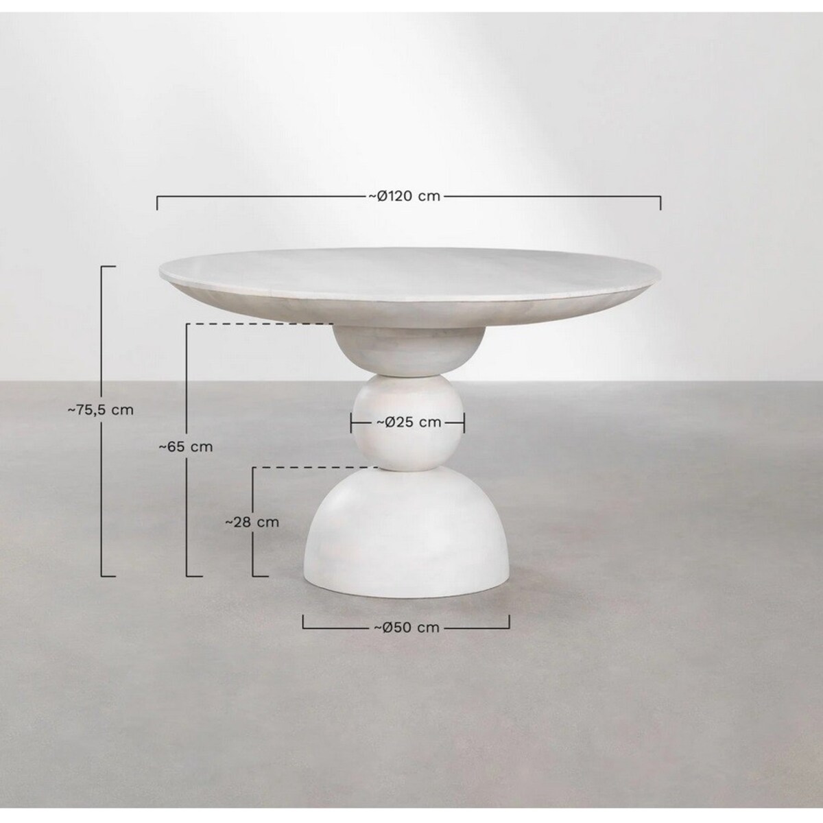 Stół okrągły z drewna mango bielony Bolla Ø120 cm