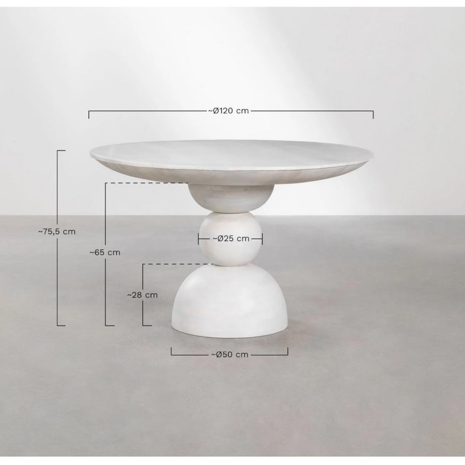 Stół okrągły z drewna mango bielony Bolla Ø120 cm