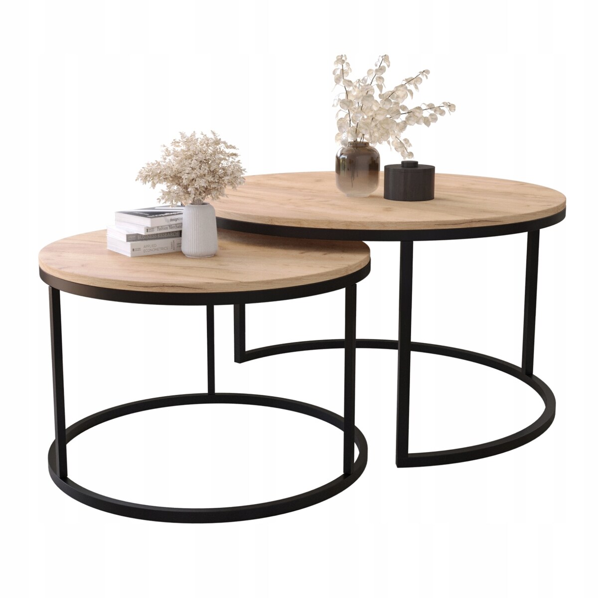 Stolik Kawowy DĄB CRAFT ZŁOTY Loft DUO Zestaw 2w1 DĄB + Czarne Nogi 80/60