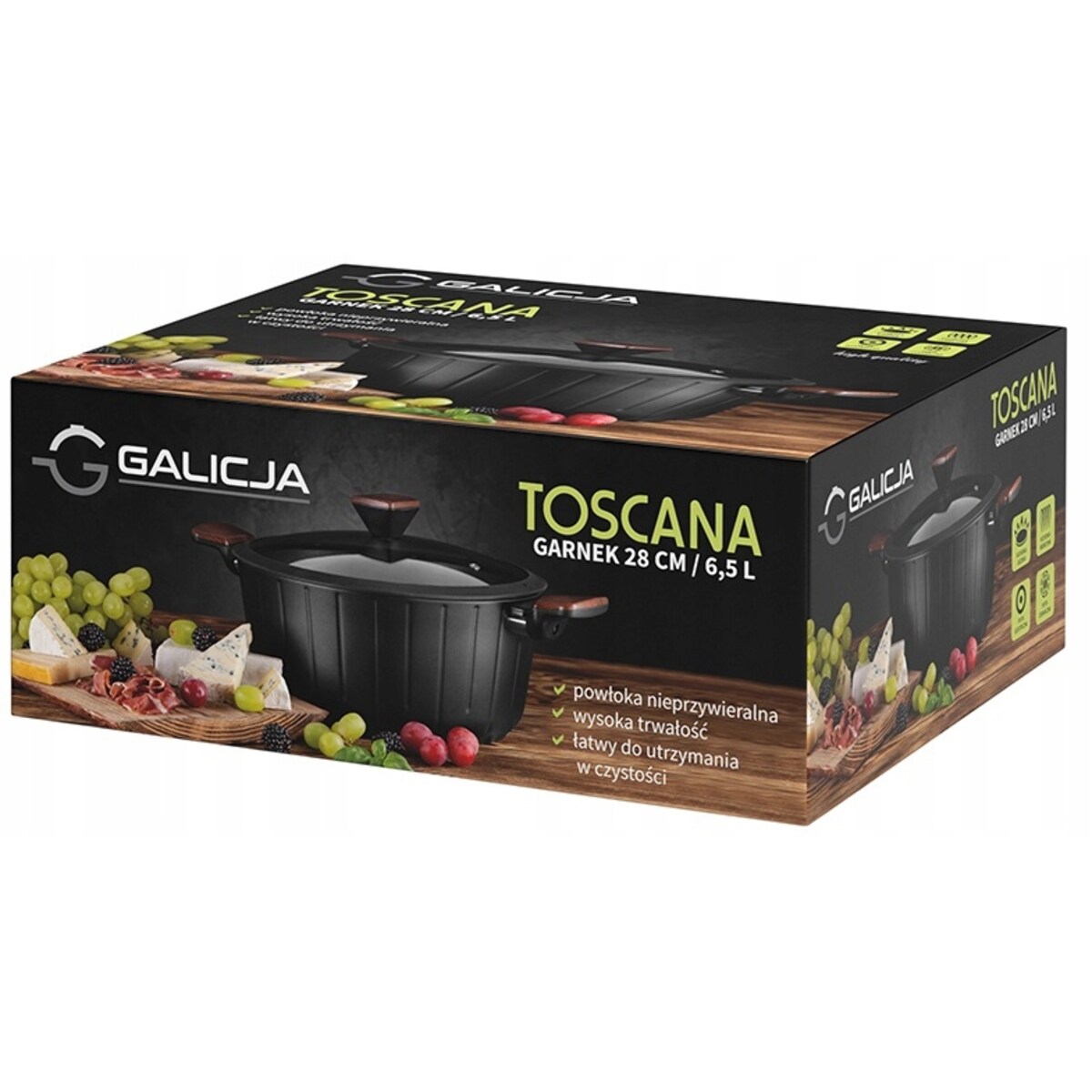 GARNEK TRADYCYJNY 6,5 L 28cm DUŻY czarny do gotowania zupy obiad kuchenny