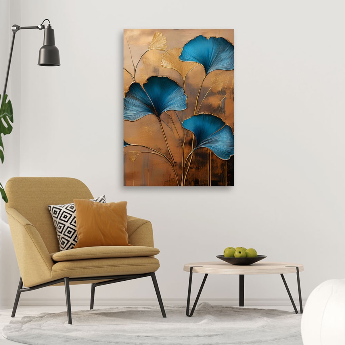 Obraz na płótnie do salonu sypialni kuchni Kwiaty Ginko Botanika Art Deco 70x100