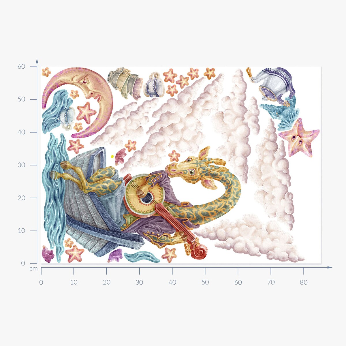 Zestaw naklejek na ścianę, Pastelowe zwierzęta z bajki - żyrafa, 60cm