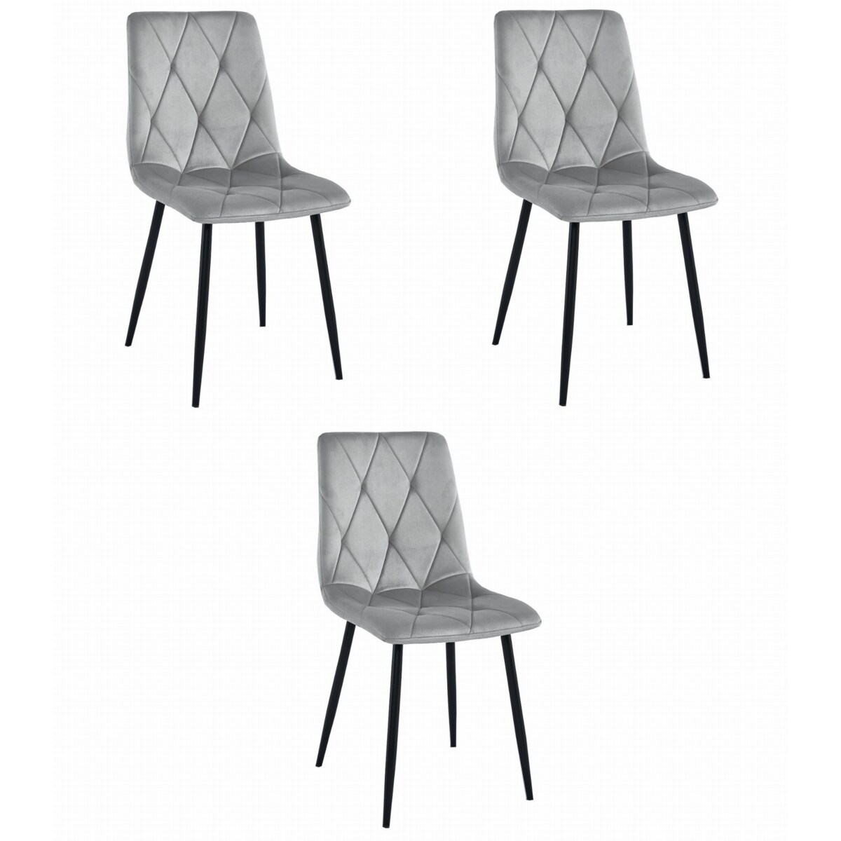 Krzesło Do Jadalni Kuchni Salonu Libra - Aksamit Srebrno-Szary / Nogi Czarne X 3