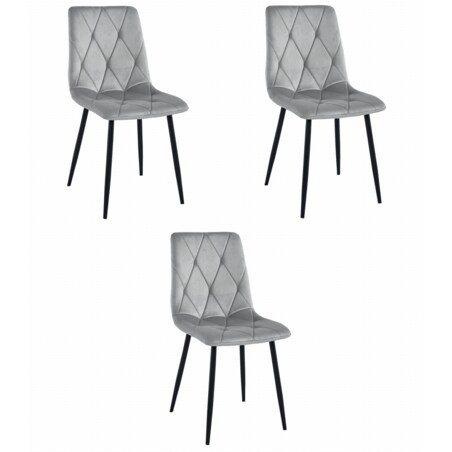 Krzesło Do Jadalni Kuchni Salonu Libra - Aksamit Srebrno-Szary / Nogi Czarne X 3