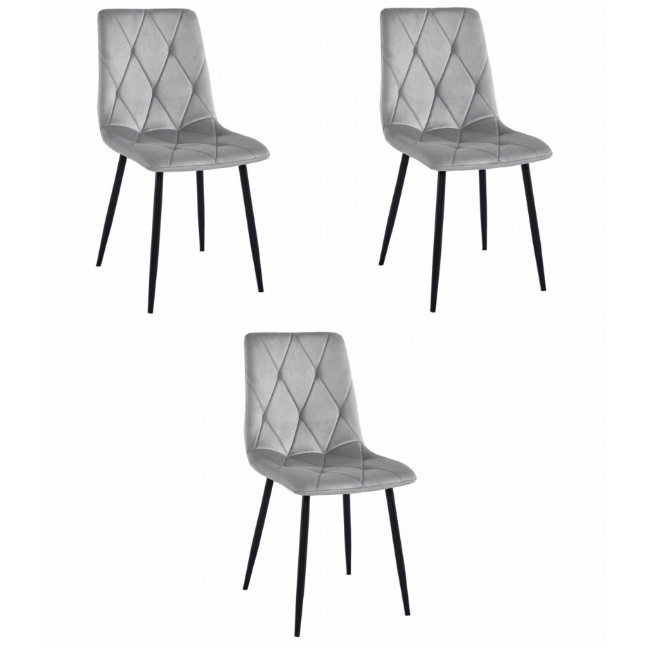 Krzesło Do Jadalni Kuchni Salonu Libra - Aksamit Srebrno-Szary / Nogi Czarne X 3