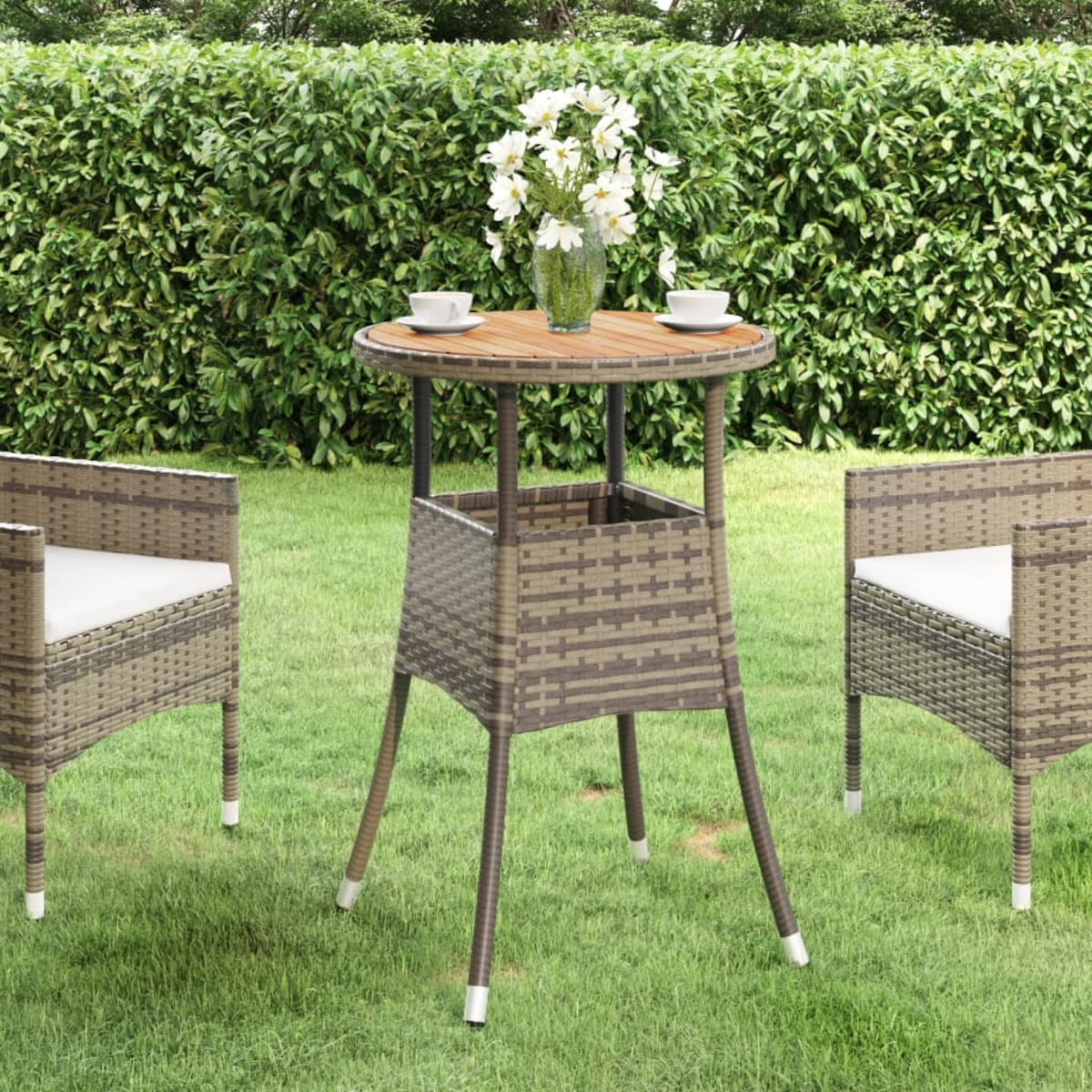 vidaXL Stolik ogrodowy, Ø60x75 cm, drewno akacjowe i rattan PE, szary