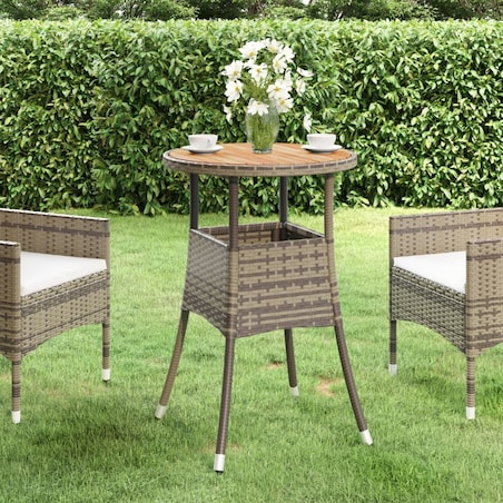 vidaXL Stolik ogrodowy, Ø60x75 cm, drewno akacjowe i rattan PE, szary