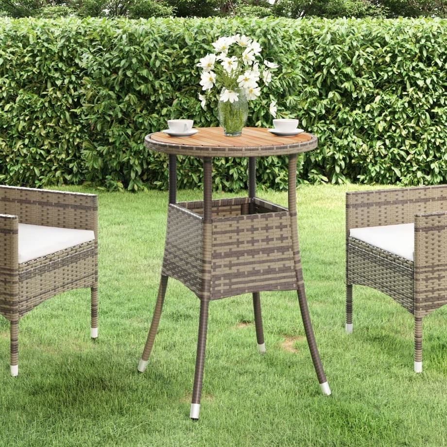 vidaXL Stolik ogrodowy, Ø60x75 cm, drewno akacjowe i rattan PE, szary