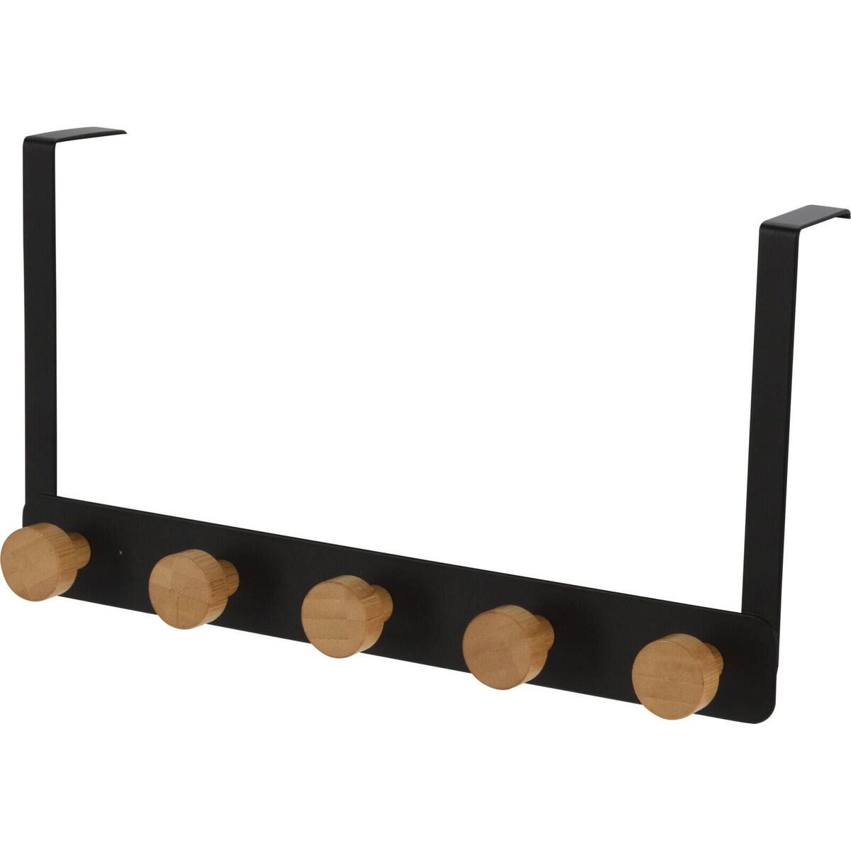 Wieszak na drzwi czarny, metalowy, 5 drewnianych uchwytów, 33,5 cm