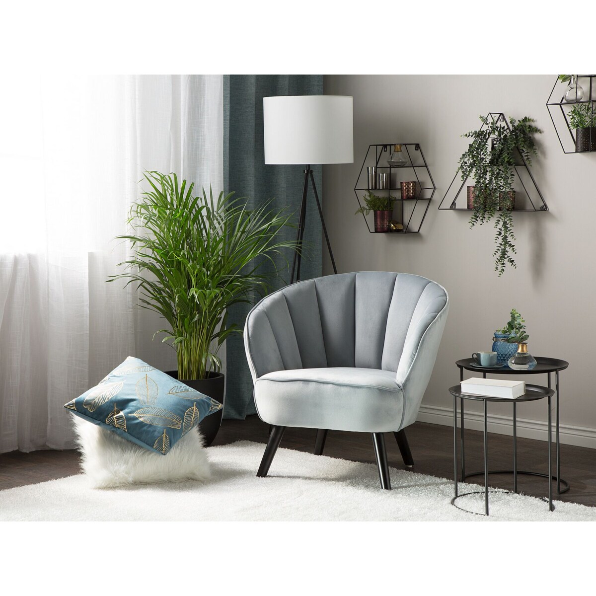 Fotel welurowy szary DALA