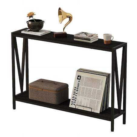 Stół ciemny brąz konsola przedpokój stolik boczny z półką pojemny wysoki 76