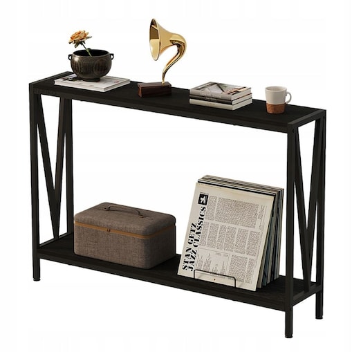 Stół ciemny brąz konsola przedpokój stolik boczny z półką pojemny wysoki 76