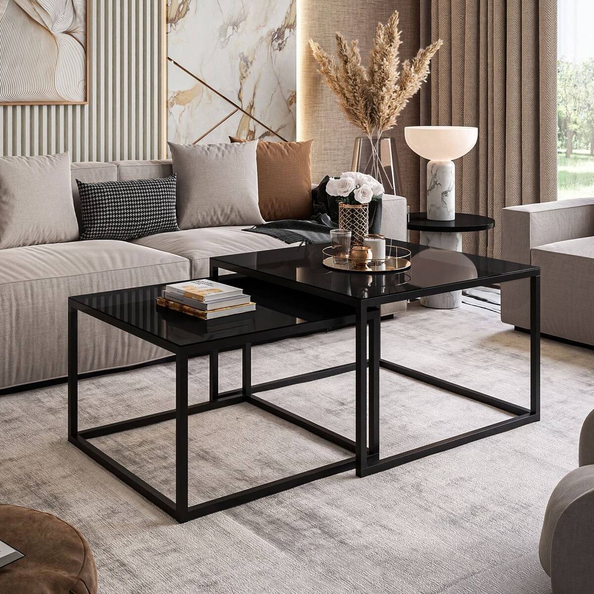 Okrągły kawowy YOSHI 2w1 czarne szkło 35/41 cm