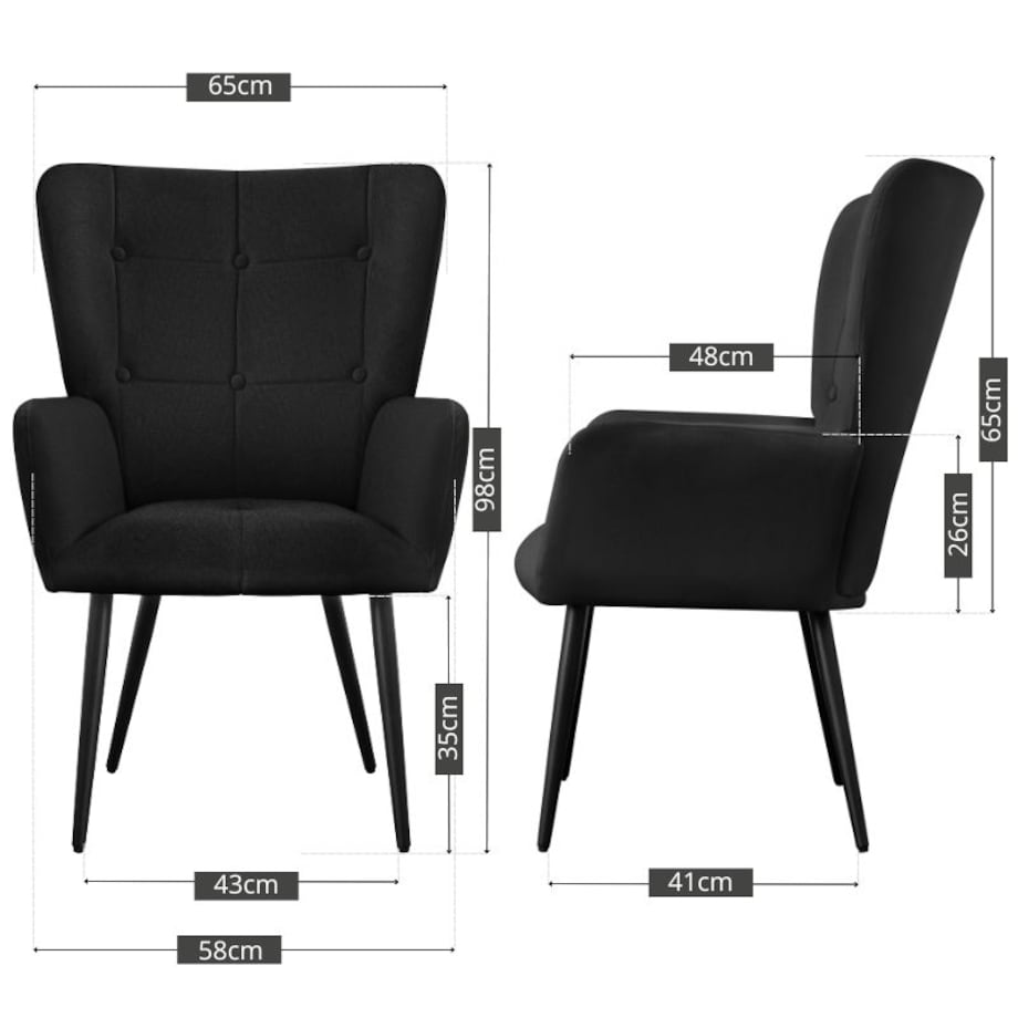 Fotel do salonu wypoczynkowy uszak czarny welurowy wygodny tapicerowany