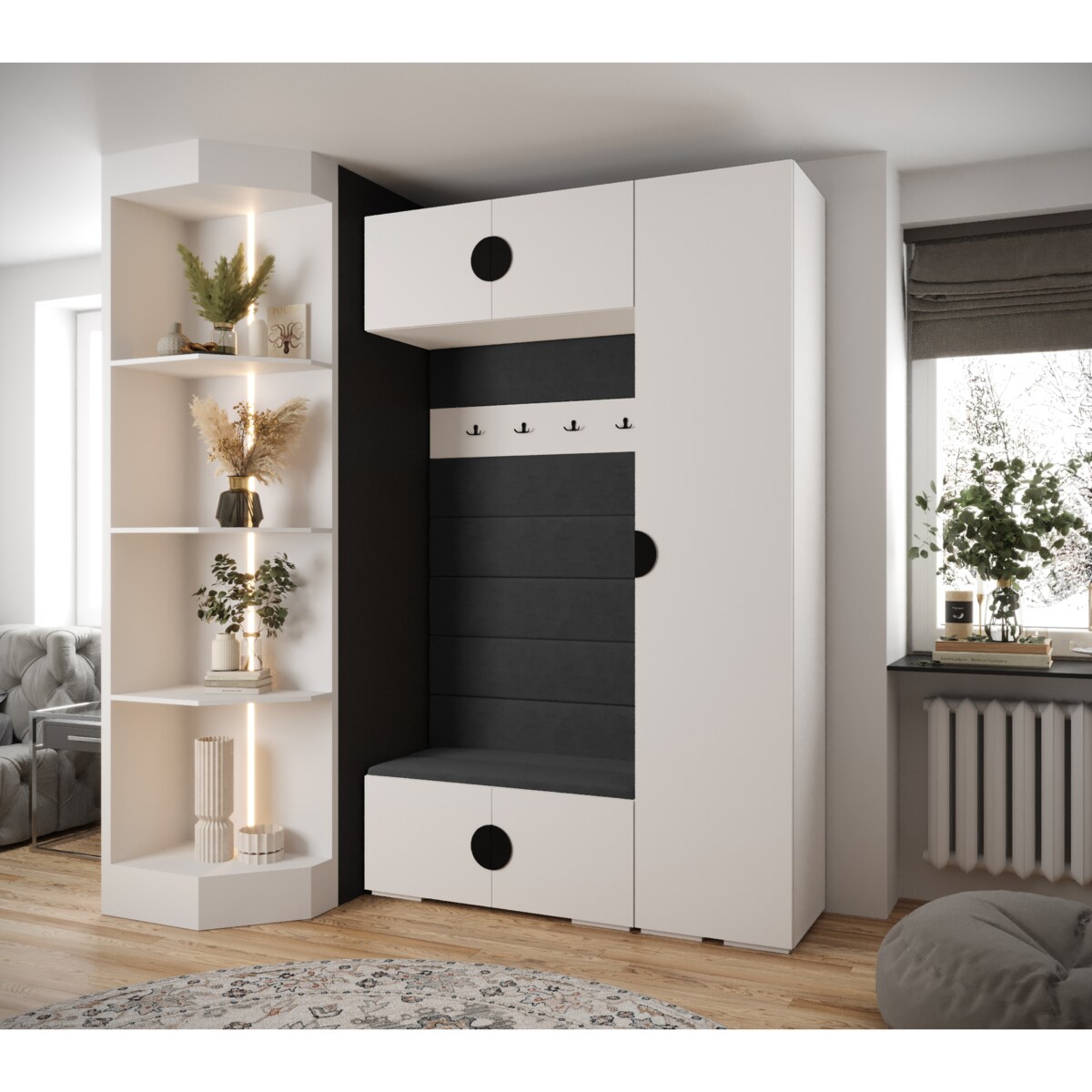 Garderoba do przedpokoju INOVA 4 Z19 biały+czarny+manila18