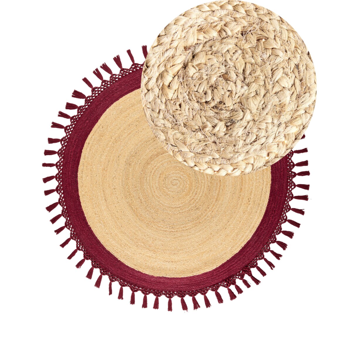 Dywan okrągły z juty 140 cm beżowy z czerwonym MARTS