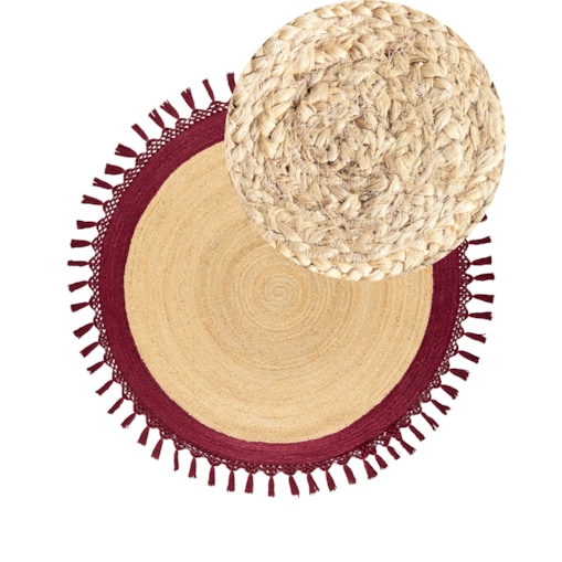 Dywan okrągły z juty 140 cm beżowy z czerwonym MARTS