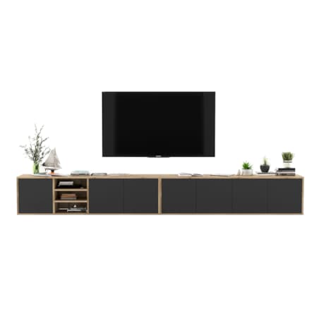 Wisząca szafka RTV Loft Industrialna Dąb Wotan Czarny MAT 300 cm