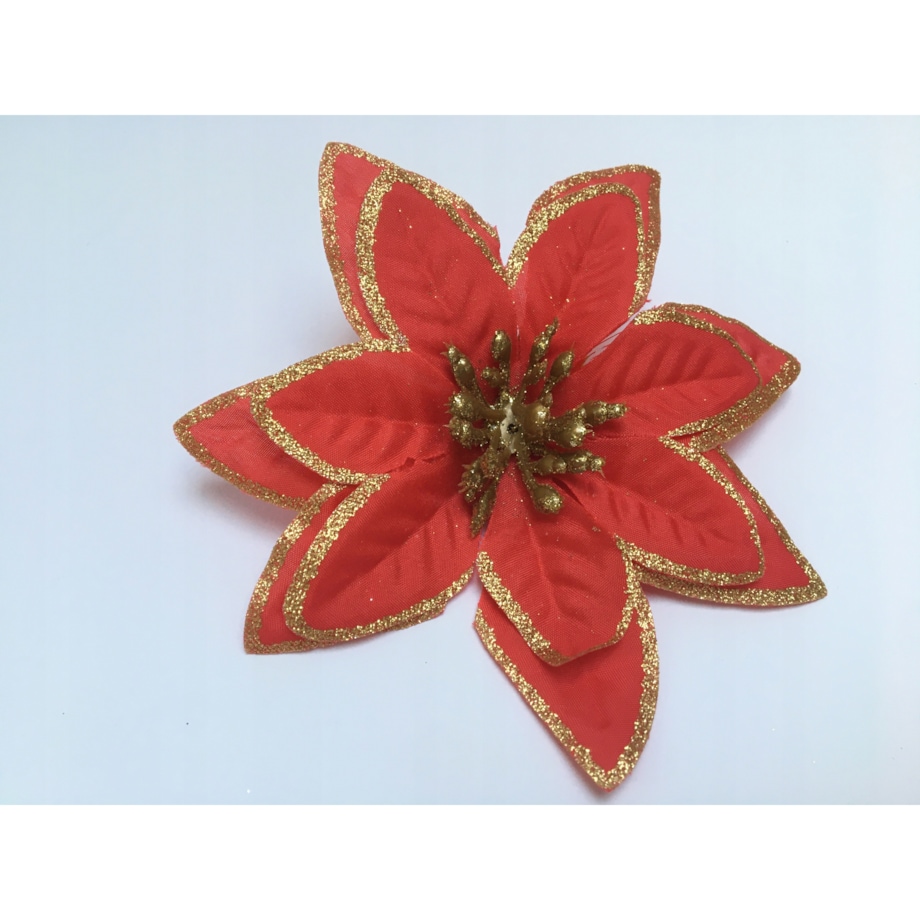 SZTUCZNY KWIAT GWIAZDA BETLEJEMSKA brokatowa czerwona świąteczna dekoracja