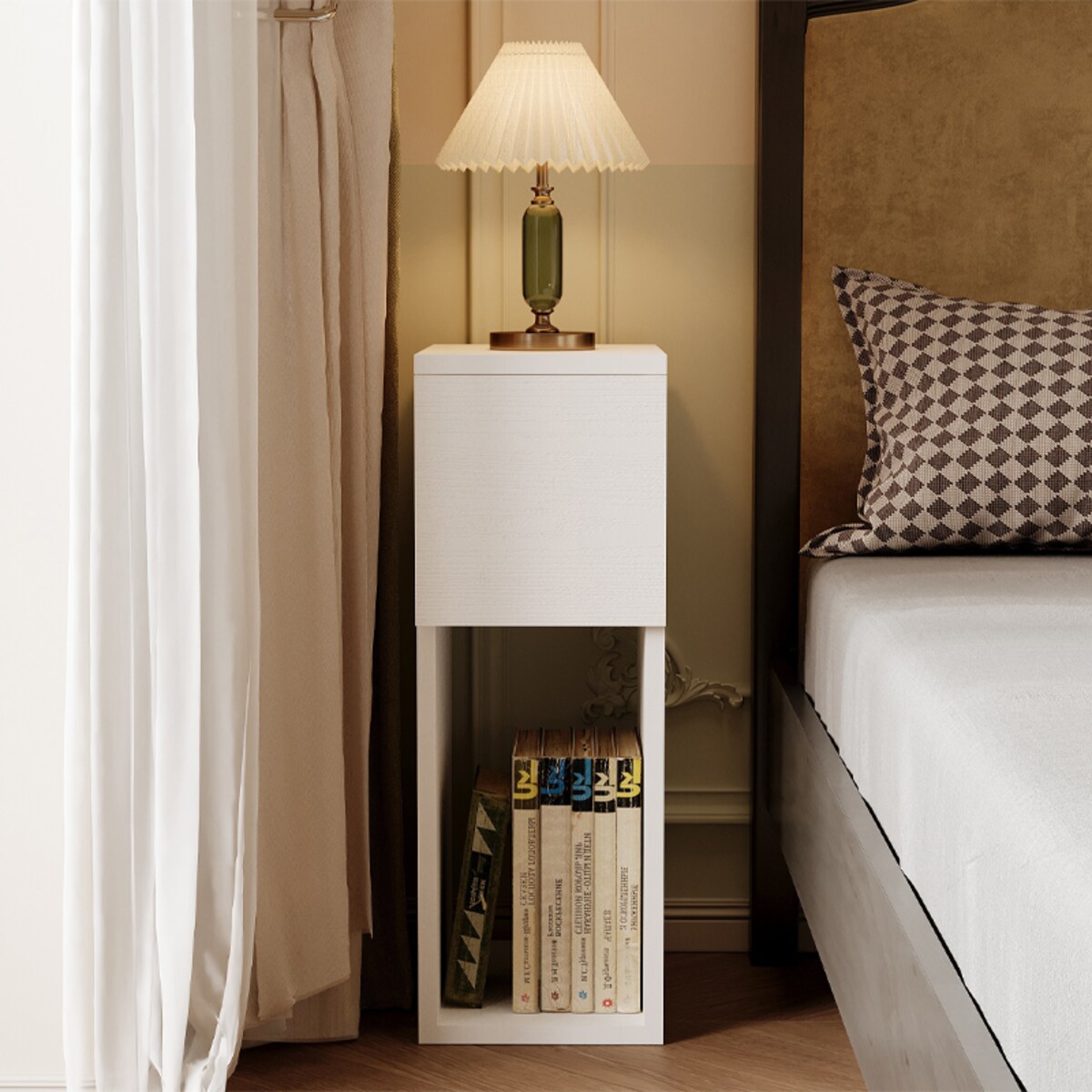 Szafka nocna biała z szufladą stolik z półką nowoczesny sypialni 55 cm