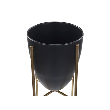 Doniczka na stojaku metalowa 16 x 16 x 41 cm czarno-złota LEFKI