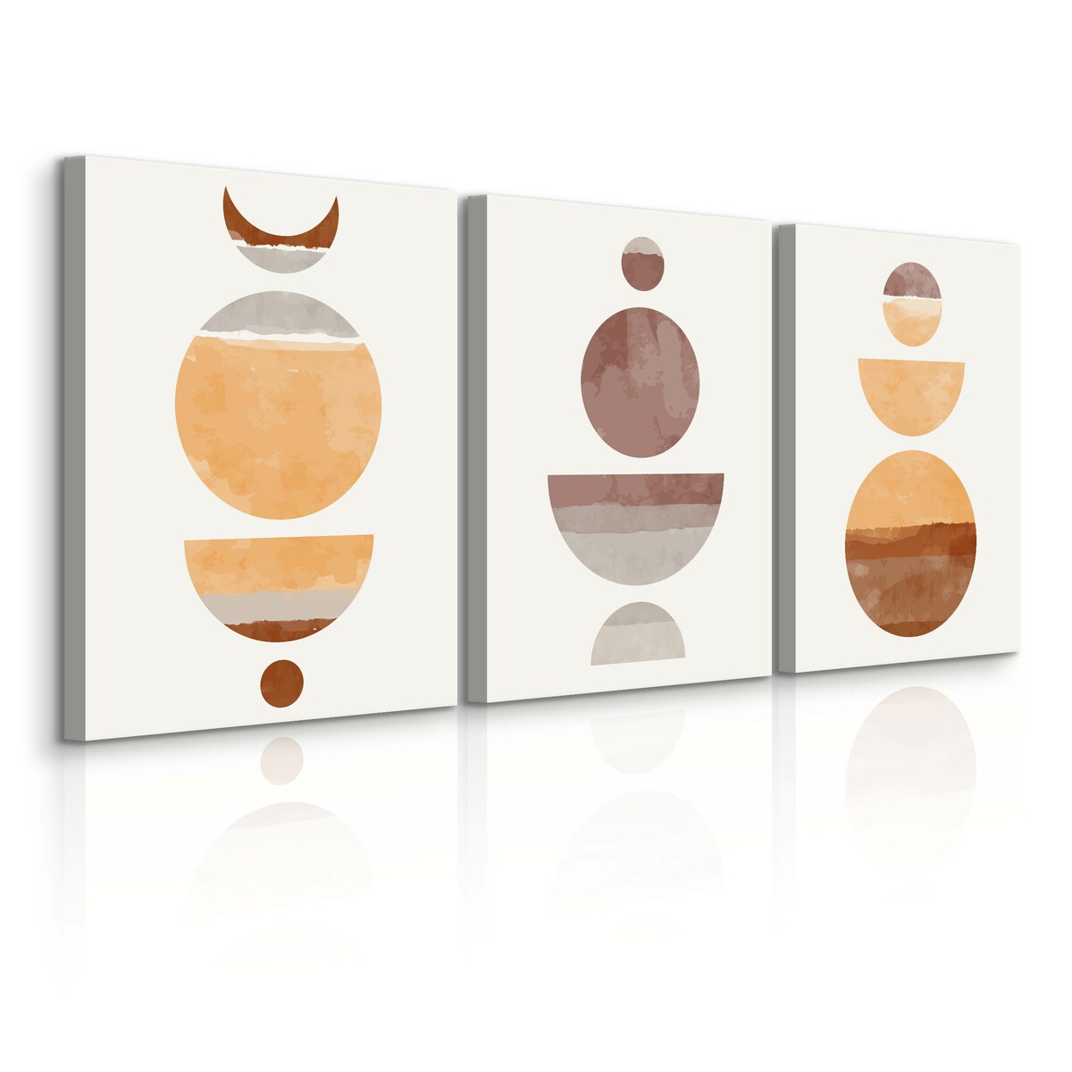 OBRAZY DO SALONU SET ABSTRAKCJA STYL BOHO KSZTAŁTY GEOMETRYCZNE 90x40cm