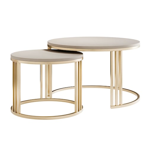 Okrągły stolik kawowy 2w1 LORI MAT złoto szczotkowane, blat kaszmir mat