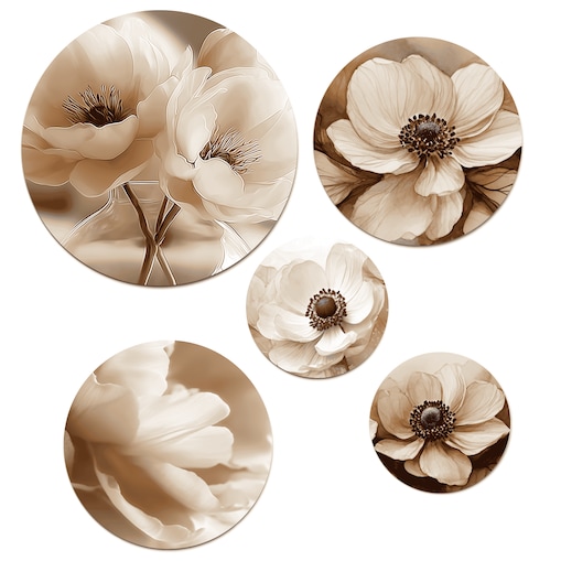 5x Obrazy na ścianę Beżowe Kwiaty Dekoracja do pokoju salonu sypialni