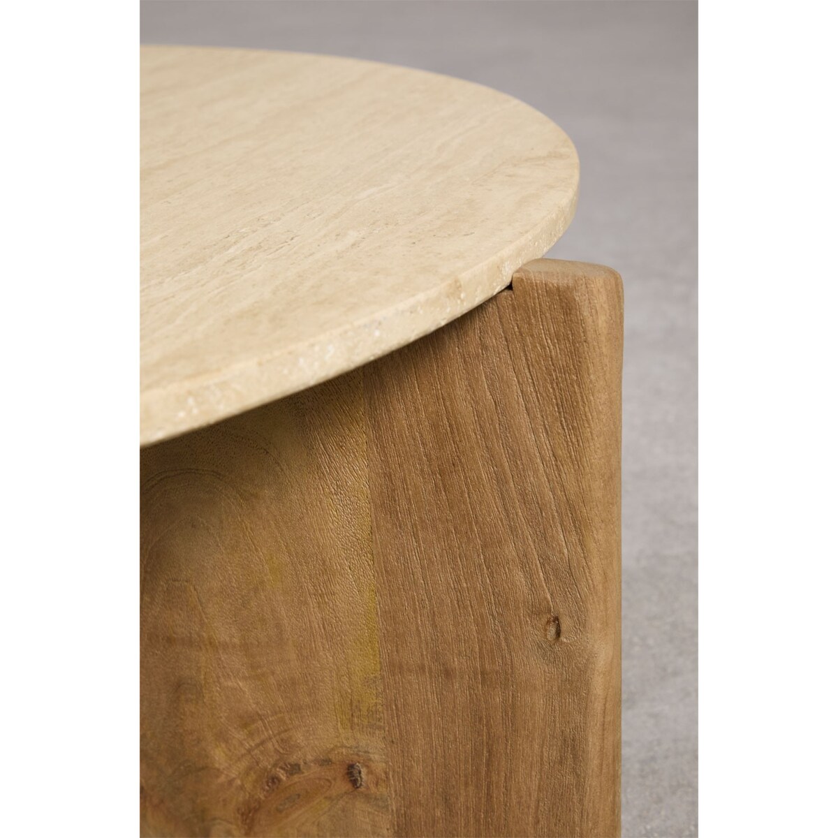 Okrągły stolik kawowy z drewna mango i trawertynu Lavinia Ø85 cm