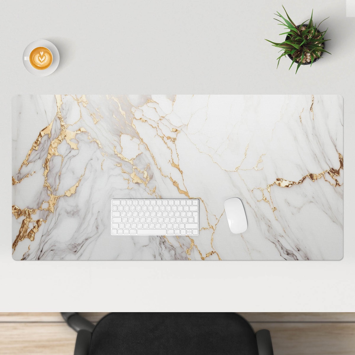 Biała mata na biurko Marmurowe żyłki, 120x60 cm