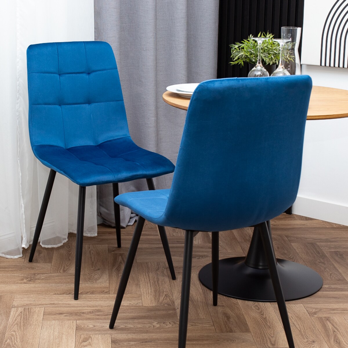 Krzesło tapicerowane do salonu jadalni welurowe pikowane granatowe