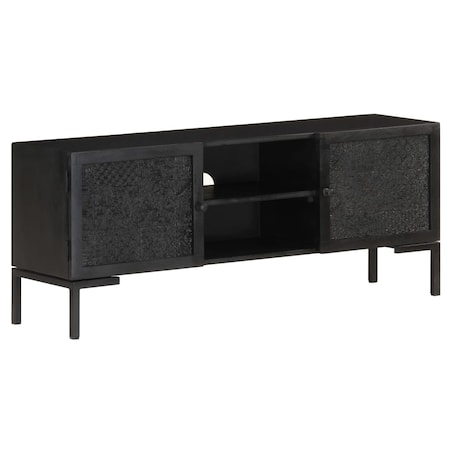 vidaXL Szafka pod TV, czarna, 115x30x46 cm, lite drewno mango