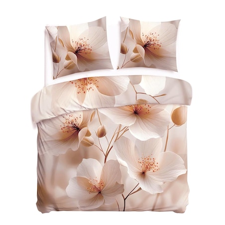 Pościel satyna bawełniana 220x200 Elize jasne beżowe kwiaty na kremowym tle, Satynlove Premium