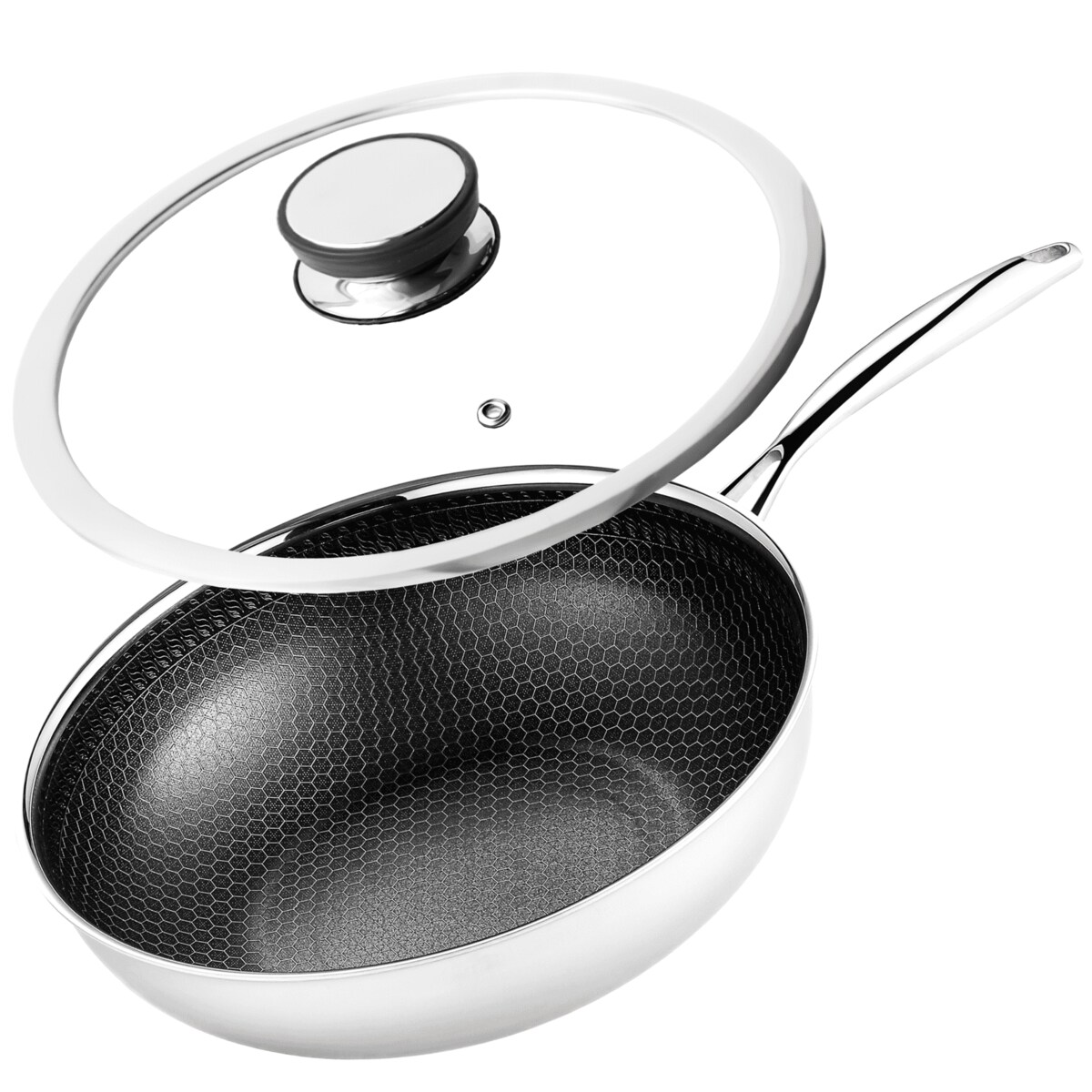 Profesjonalna patelnia ceramiczna Kanso Wok 30 cm z pokrywką Plaster miodu Na indukcje Na gaz Nierdzewna