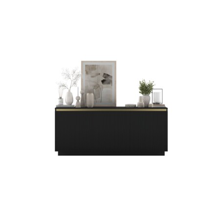 Komoda Glamour Nowoczesna Szafka RTV Czarny MAT ryflowane fronty 166,8 cm
