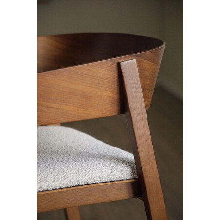 Krzesło drewniane, ciemne drewno + bouclé, Olsen