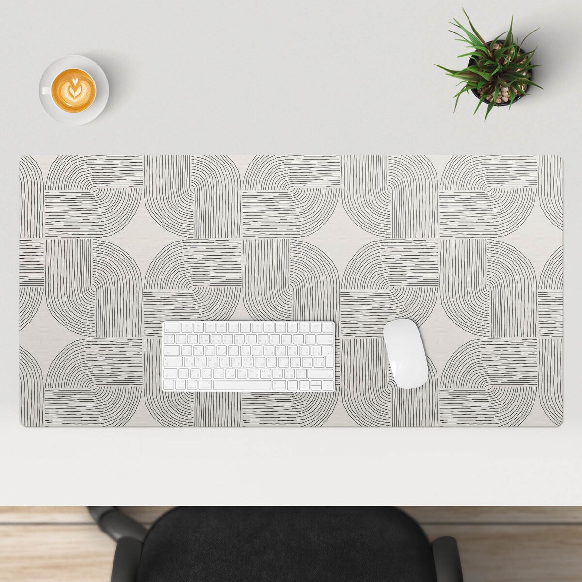 Beżowa mata na biurko Geometryczny wzór linii, 100x50 cm